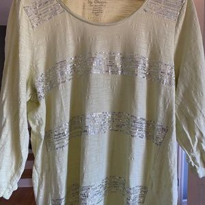 Chico's lightweight pale green shirt with sequins